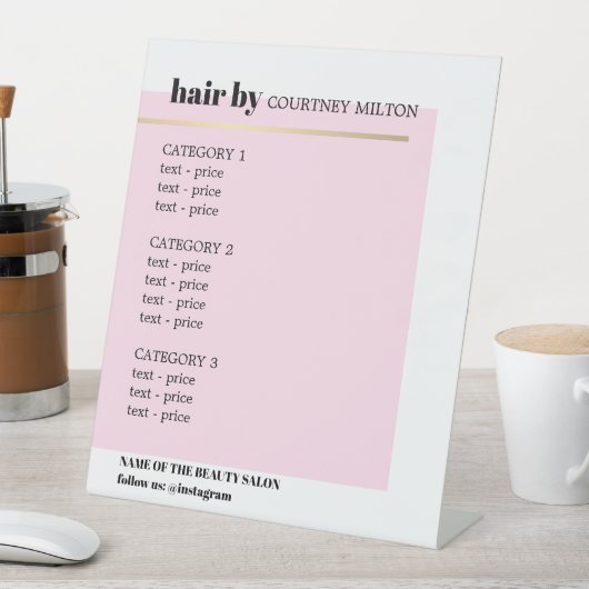 ミニマルバラフェイク金ゴールド線ヘアスタイリストメニュー 台座サイン (インサイチュ)