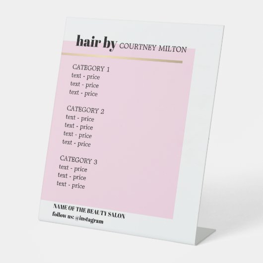 ミニマルバラフェイク金ゴールド線ヘアスタイリストメニュー 台座サイン (正面)