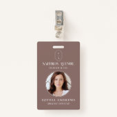 ミニマルバラベージュIDカスタムモノグラムロゴ&写真 バッジ (正面クリップ)