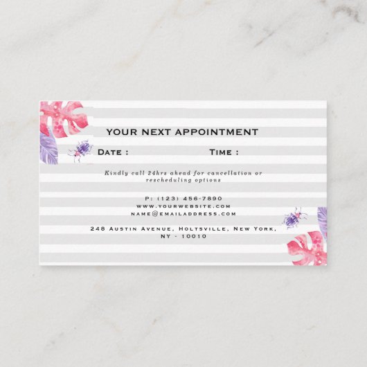 ミニマルバラホワイトフィットネスアポイントメントカード 予約カード (裏面)