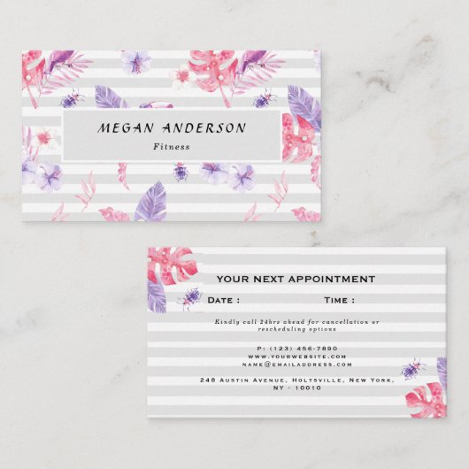 ミニマルバラホワイトフィットネスアポイントメントカード 予約カード (正面/裏面)