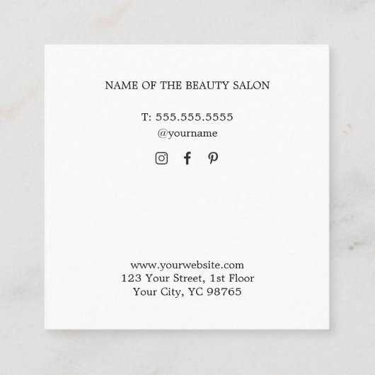 ミニマルバラホワイト美容師 スクエア名刺 (裏面)