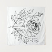 ミニマルバラワンラインアートスケッチブラック タペストリー (正面(横))