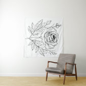ミニマルバラワンラインアートスケッチブラック タペストリー (インサイチュ(横))
