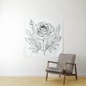 ミニマルバラワンラインアートスケッチブラック タペストリー (インサイチュ)