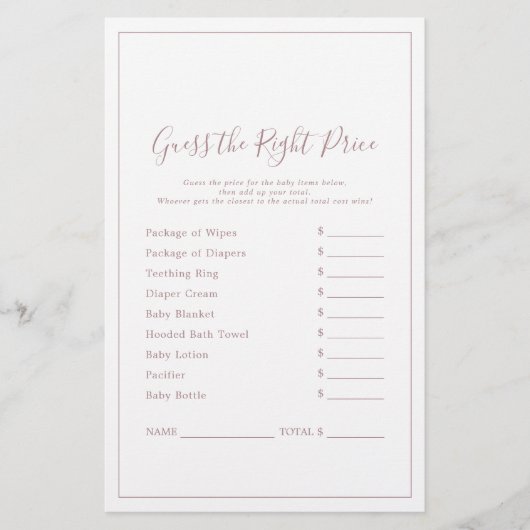 ミニマルバラ金ゴールドは正しい価格ゲームを推測 (正面)