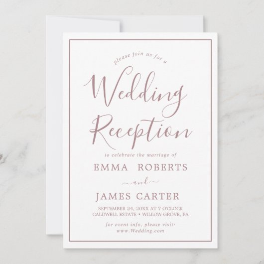 ミニマルバラ金ゴールドウェディングレセプション招待状 招待状 (正面)