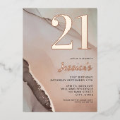 ミニマルバラ金ゴールドシック水カラー21st誕生日 箔招待状 (正面)