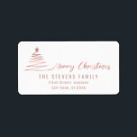 ミニマルバラ金ゴールドスクリプトMerry Christmas ラベル<br><div class="desc">ミニマルモダンリストメリークリスマスクリスマスツリー。魅力的なモダンプロフェッショナルデザインとコンテンポラリーtouch。エレガンスとスタイルのtouch。カスタマイズモノグラムのイニシャル、名前とアドレスの詳細。</div>
