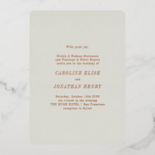 ミニマルバラ金ゴールドタイポグラフィエレガントウェディング 箔招待状