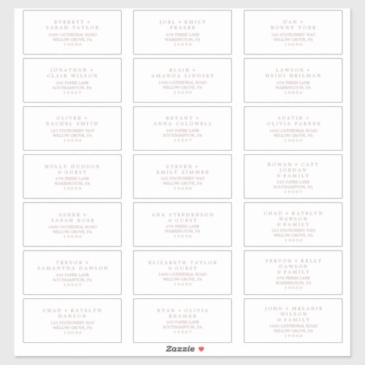 ミニマルバラ金ゴールドタイポグラフィゲスト住所 シール (シート)