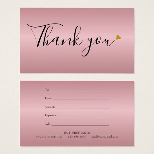 ミニマルバラ金ゴールドハートギフト証明書 (正面&裏面)