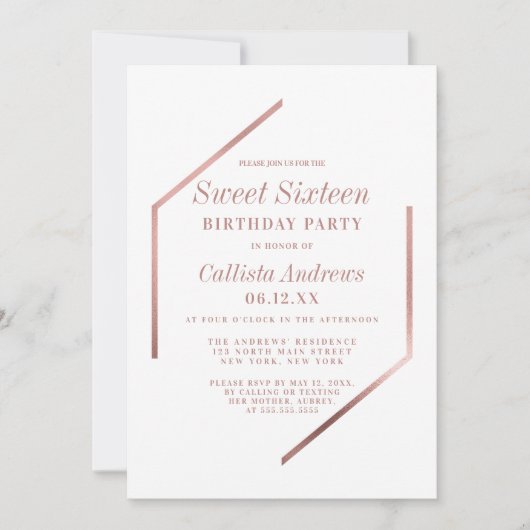 ミニマルバラ金ゴールドホワイトジオフレーム甘い16 招待状 (正面)