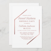 ミニマルバラ金ゴールドホワイトジオフレーム甘い16 招待状 (正面/裏面)