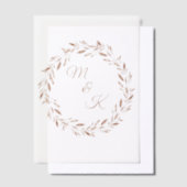 ミニマルバラ金ゴールドリーフリースモナグラム結婚ズ ベラム紙招待状 (オフセット)