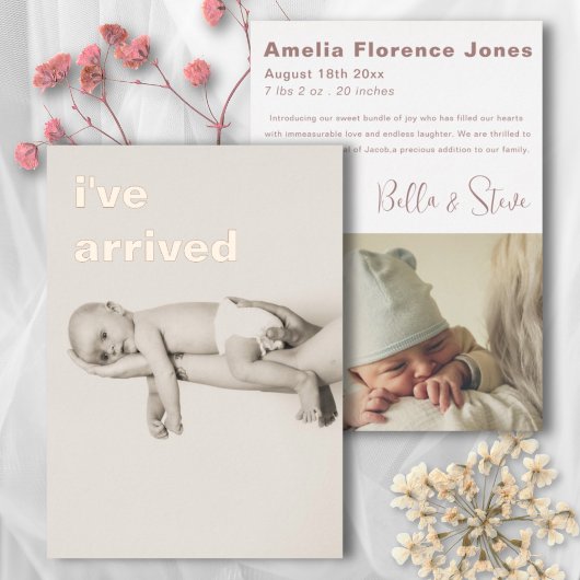 ミニマルバラ金ゴールド写真ベビー発表 箔招待状