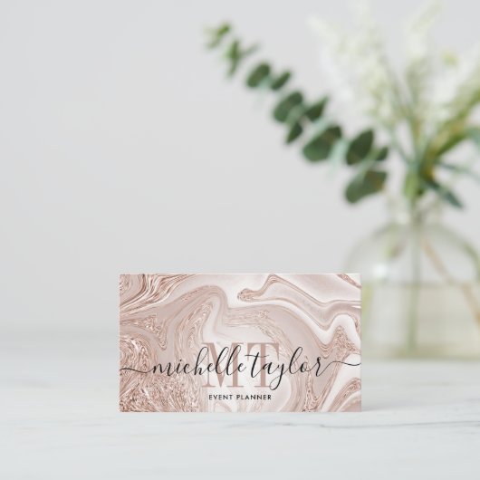 ミニマルバラ金ゴールド大理石金ゴールドモノグラム 名刺 (スタンド正面)