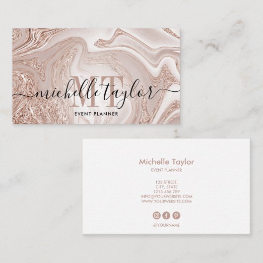 ミニマルバラ金ゴールド大理石金ゴールドモノグラム 名刺 (正面/裏面)