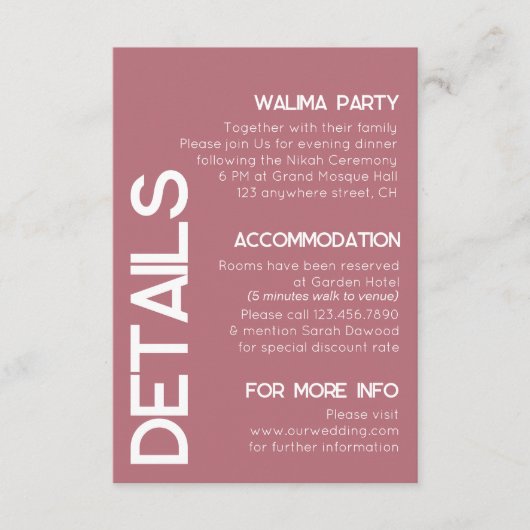 ミニマルバラ金ゴールド結婚タイポグラフィ詳細 エンクロージャーカード (正面)