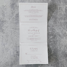 ミニマルバラ金ゴールド結婚写真の全てを1つに 三つ折り招待状