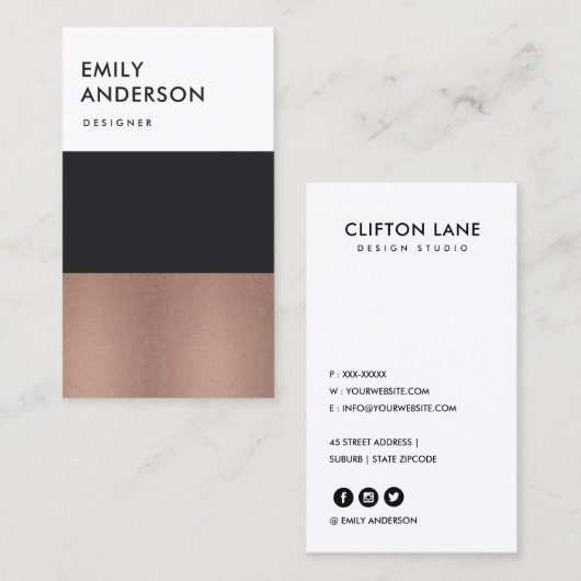 ミニマルバラ金ゴールド銅製黒帯 名刺 (正面/裏面)