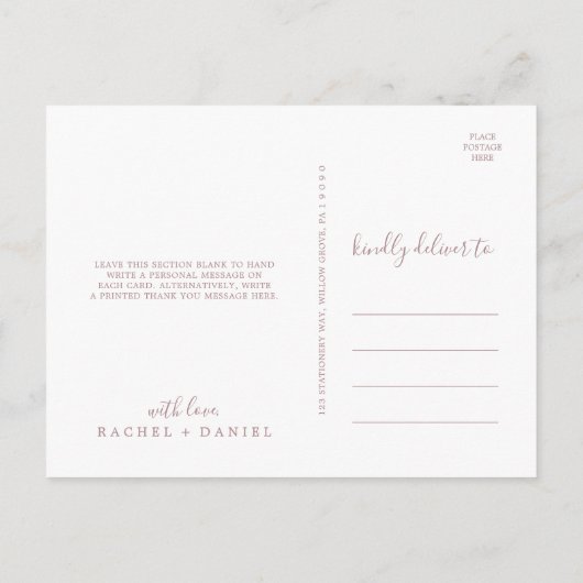 ミニマルバラ金ゴールド3写真テンプレートありがとう ポストカード (裏面)