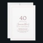 ミニマルバラ金ゴールド40th誕生日招待状 招待状<br><div class="desc">このミニマルバラ金ゴールド40歳の誕生日の招待状は、誕生日パーティーにシンプル最適である。ロマンチックモダンなデザインは、クラシックバラ金ゴールドと白タイポグラフィと素朴で書道とヴィンテージ手書きスタイルを組み合わせエレガントた特徴を持つ。任意の色でカスタマイズ可能保デザインとエレガント現状のまま、または独自のグラフィックとアートワークを追加してカスタマイズ。</div>