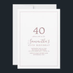 ミニマルバラ金ゴールド40th誕生日招待状 招待状<br><div class="desc">このミニマルバラ金ゴールド40歳の誕生日の招待状は、誕生日パーティーにシンプル最適である。ロマンチックモダンなデザインは、クラシックバラ金ゴールドと白タイポグラフィと素朴で書道とヴィンテージ手書きスタイルを組み合わせエレガントた特徴を持つ。任意の色でカスタマイズ可能保デザインとエレガント現状のまま、または独自のグラフィックとアートワークを追加してカスタマイズ。</div>