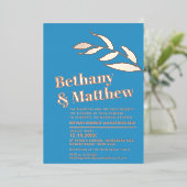 ミニマルバラ離れ金ゴールドフォイルオンブルー結婚ズ 箔招待状 (立ち正面)