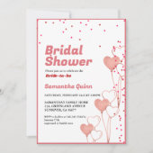 ミニマルバレンタインピンク&赤いハートブライダルシャワー 招待状 (正面)