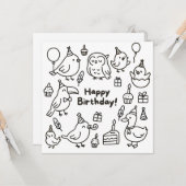 ミニマルバードドゥードル 誕生日カード カード (正面/裏面インサイチュ)