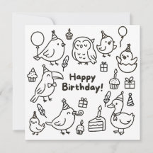 ミニマルバードドゥードル 誕生日カード