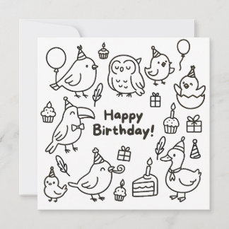 ミニマルバードドゥードル 誕生日カード カード