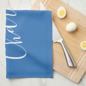 ミニマルパーソナライズされたスクリプト名 |青フランスの色 キッチンタオル (四つ折り)