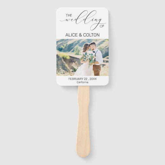 ミニマルパーソナライズされたス写真結婚式 プログラム ハンドファン (正面)