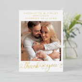 ミニマルパーソナライズされたス結婚スクリプト 箔シーズンカード (立ち正面)