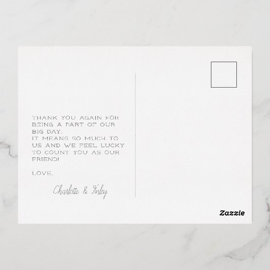 ミニマルパーソナライズされたス結婚スクリプト 箔シーズンポストカード (裏面)