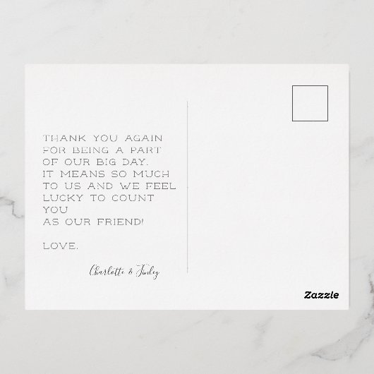 ミニマルパーソナライズされたス結婚スクリプト 箔シーズンポストカード (裏面)