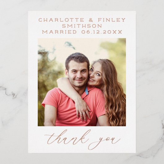 ミニマルパーソナライズされたス結婚スクリプト 箔シーズンポストカード (正面)