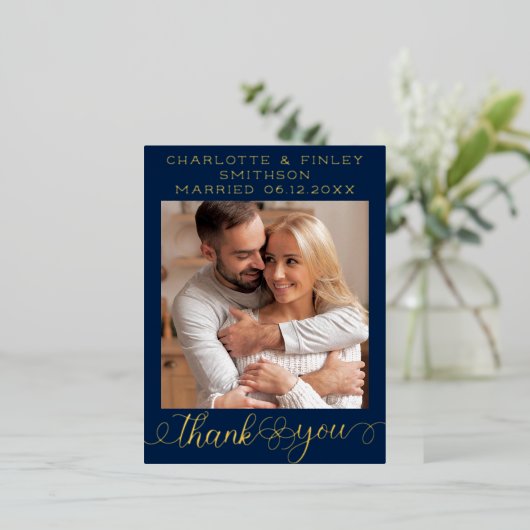 ミニマルパーソナライズされたス結婚スクリプト 箔シーズンポストカード (立ち正面)