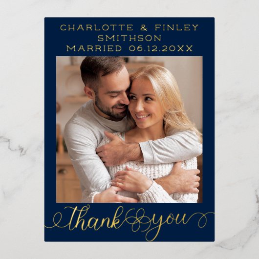 ミニマルパーソナライズされたス結婚スクリプト 箔シーズンポストカード (正面)