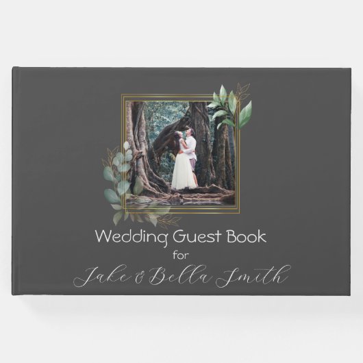 ミニマルパーソナライズされたス結婚・ユーカリの写真 ゲストブック (正面)