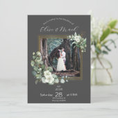 ミニマルパーソナライズされたス結婚・ユーカリの写真 招待状 (スタンド正面)