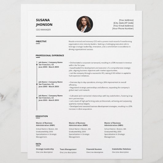 ミニマルパーソナライズされたリストのクリーン再開テンプレート (正面/裏面)