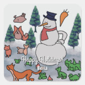 ミニマルパーソナライズされたリストのスノーウィー・フレンズの冒険 スクエアシール (正面)