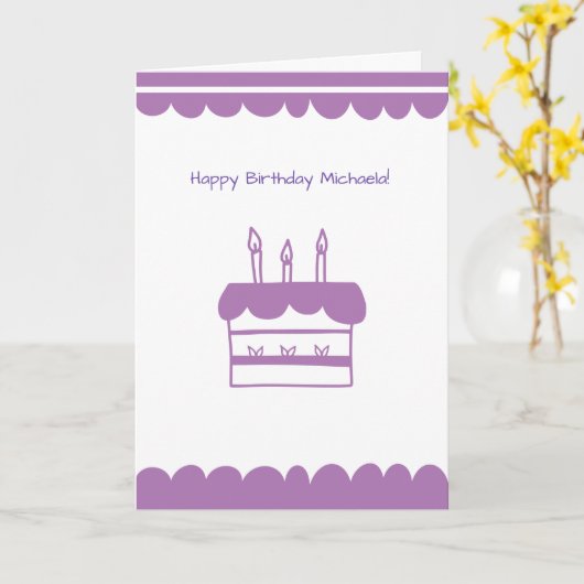 ミニマルパーソナライズされたリストケーキパープル誕生日 カード (黄色い花)