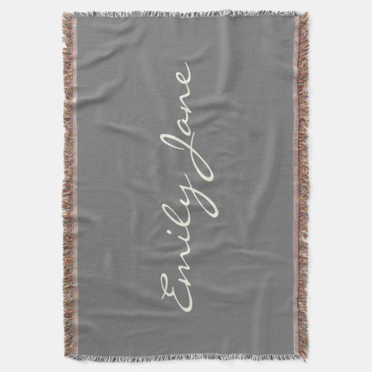 ミニマルパーソナライズされたリストスクリプト名グレーデコール スローブランケット (正面縦)