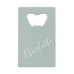 ミニマルパーソナライズされたリストスクリプト名Dusty Blue クレジットカード栓抜き