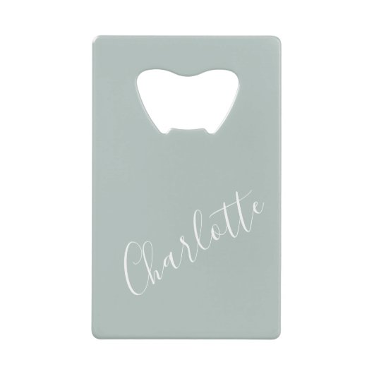 ミニマルパーソナライズされたリストスクリプト名Dusty Blue クレジットカード栓抜き (正面)