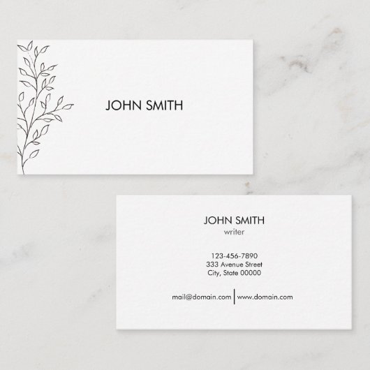 ミニマルパーソナライズされたリストスケッチリーフ 名刺 (正面/裏面)